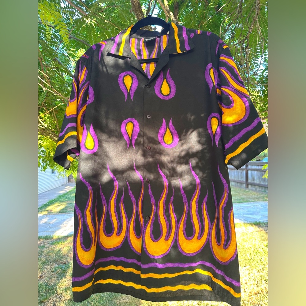 Vintage American Biker Purple Flame Button up.